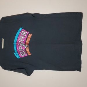 Women's Black Graphic Tee with Multicolor Glitter Logo